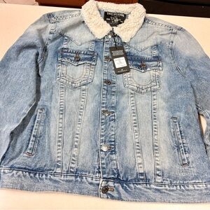 True Religion Light Blue Denim Jacket with White Sherpa Collar